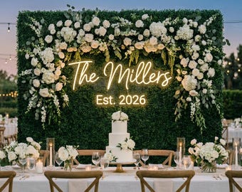 Custom Wedding Neon Sign with Last Name & EST Date, Personalized Reception Backdrop Ceremony Decor