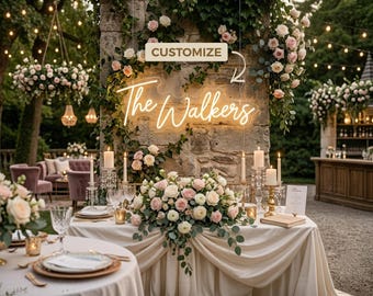 Personalized Wedding Neon Sign Last Name For Reception, Personalized Ceremony Decor Backdrop Battery Light