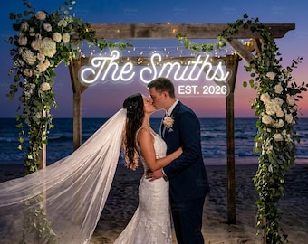Custom Wedding Neon Sign with Last Name for Reception Decor, Personalized Ceremony Decor Backdrop