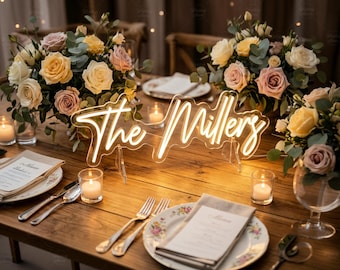 Custom Wedding Table Numbers Stand, Personalized Reception Decor Backdrop Battery Powered Last Name Light