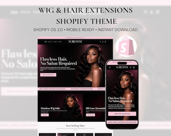 Shopify-thema voor pruiken en haarextensies, website-sjabloon voor haarbundels, HD Lace Wig Store, beauty Shopify-thema, website voor haarverkopers