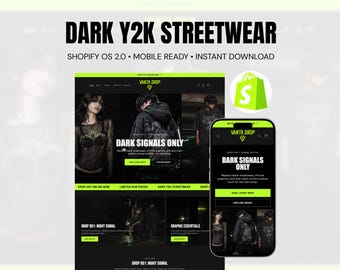 Dark Y2K Streetwear Shopify Theme Clothing Brand Website Template Urban Fashion Store