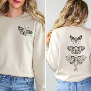 Vintage Moth Sweatshirt, Dark Academia Crewneck, Luna Moth, Goblin Core Aesthetic Sweater, Moth Shirt, Butterfly Moth Sweater, Front & Back