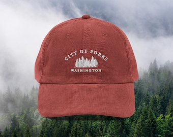 Embroidered Forks Washington Corduroy Hat, Twihard Gift Forks Wa