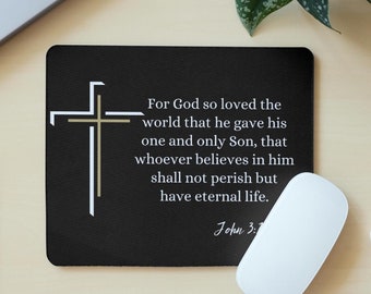 Christian Mouse Pad for Desk John 3:16 Bible Verse Mousepad Desk Mat for Work Gift for Him Gift for Her Desk Decor Mouse Pad with Cross