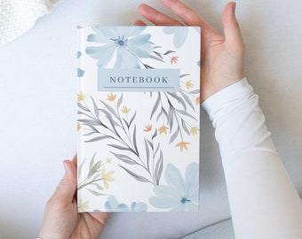 Blue Floral Print Hard Cover Notebook Lined Journal For Her Writing Notebook Gift for Her Flower Pattern Notepad for Daily Journaling Gift