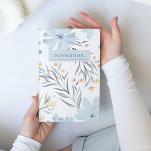 Blue Floral Print Hard Cover Notebook Lined Journal For Her Writing Notebook Gift for Her Flower Pattern Notepad for Daily Journaling Gift