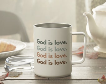 Insulated Coffee Mug 10oz Travel Mug God is Love Christian Mug with Lid for Coffee Lovers Gift for Tea Lovers Stainless Steel Mug for Travel