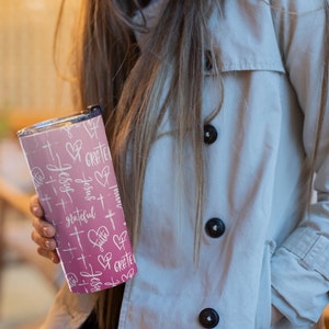 Christian Faith Tumbler 20oz Ombre Tumbler Stainless Steel Travel Tumbler with Lid Gift for Women Tumbler for Work Graphic Print Tumbler