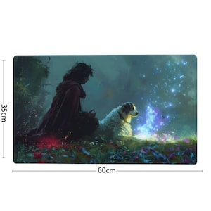 Alfombrilla de juego de mago y su familia para MTG TCG, OCG, Dnd Deskmat, alfombrilla de ratón Mage Fantasy Anime, alfombrilla de juego de neopreno con forma de perro, 60 x 35 cm, 14 x 24"