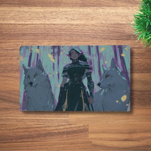 Tapete de juego Winter's Warden MTG para TCG, OCG, tapete de escritorio Elf DnD, alfombrilla de ratón Wolf Fantasy Anime, tapete de juego Elves de neopreno negro, 60 x 35 cm, 14 x 24 pulgadas