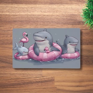 Alfombrilla de juego Shark Party MTG para TCG, OCG, Dnd Deskmat, alfombrilla de ratón de anime de fantasía, alfombrilla de juego de neopreno rosa, 60 x 35 cm, 14 x 24"
