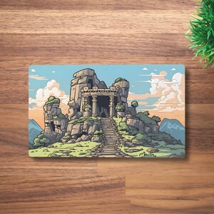 Alfombrilla de juego MTG Ruined Temple para TCG, OCG, alfombrilla de escritorio Ruins Dnd, alfombrilla de ratón Lofi Fantasy Anime, alfombrilla de juego de neopreno negro Nature, 60 x 35 cm, 14 x 24"
