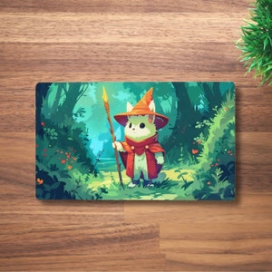 Tapete de jogo Cute Bunny Wizard MTG para TCG, OCG, Dnd Deskmat, Mouse pad de anime de fantasia de coelho, tapete de jogo preto de neoprene, 60 x 35 CM, 14 x 24"