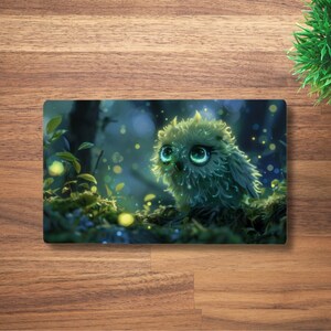 Tapete de jogo MTG de coruja fofa para TCG, OCG, Dnd Deskmat, mouse pad de anime de fantasia verde, tapete de jogo preto de neoprene, 60 x 35 CM, 14 x 24"