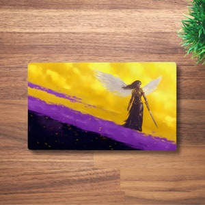 Tapete de juego Angel MTG para TCG, OCG, tapete de escritorio DnD no binario, alfombrilla de ratón Fantasy Knight Anime, tapete de juego de neopreno, 60 x 35 cm, 14 x 24"