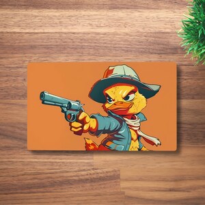 Tapete de juego de MTG con diseño de pato pistolero para TCG, OCG, Dnd Deskmat, alfombrilla de ratón de anime de fantasía, tapete de juego de neopreno rosa, 60 x 35 cm, 14 x 24"