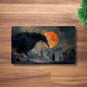 Omen of the Eclipse - Alfombrilla de juego MTG para TCG, Bird OCG, alfombrilla de escritorio Dnd, alfombrilla de ratón de anime de fantasía oscura, alfombrilla de juego de neopreno mágico con forma de cuervo, 60 x 35 cm, 14 x 24"