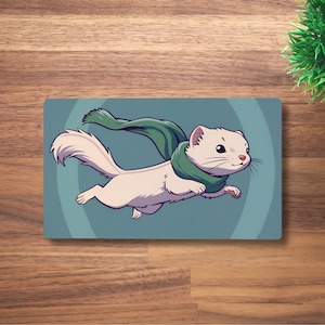 Tapete de jogo de furão fofo usando um cachecol MTG para TCG, OCG, Dnd Deskmat, mouse pad de anime de fera, tapete de jogo de neoprene, 60 x 35 cm, 14 x 24 pol.