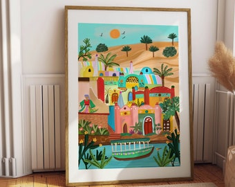 Nubian Village Egypt Art Print: Vibrant Travel Poster
