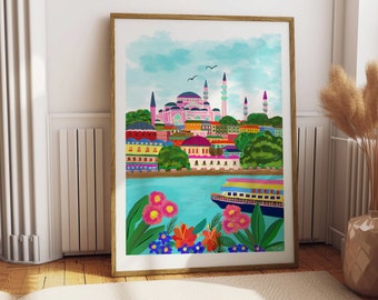 Blue Mosque Istanbul Art Print: Vibrant Turkey Travel Poster