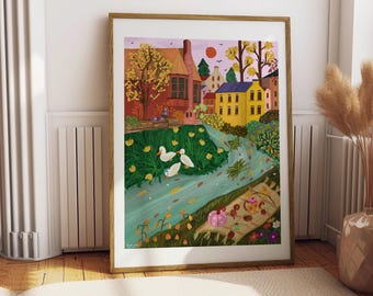 Colorful Edinburgh Art Print: Whimsical Scotland Travel Wall Art