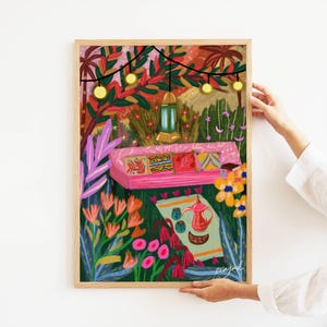 Vibrant Garden Arab art Poster, Middle eastern print, Boho Home Decor, Eid Gift, Colorful Print for Living Room, Muslim home decor