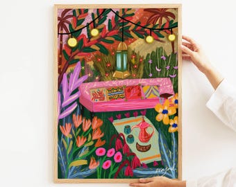 Vibrant Arab Garden Art Poster: Boho Middle Eastern Home Decor