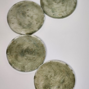 One of a Kind Handcrafted Coasters, Olive Green Coaster Set with Gold Flakes, Unique Special Gift, Handmade Home Decor, Gift for Home