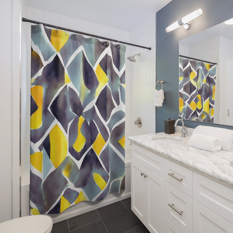 Yellow and Gray, Shower Curtain, Mod Home Decor, Grey and Yellow Decor