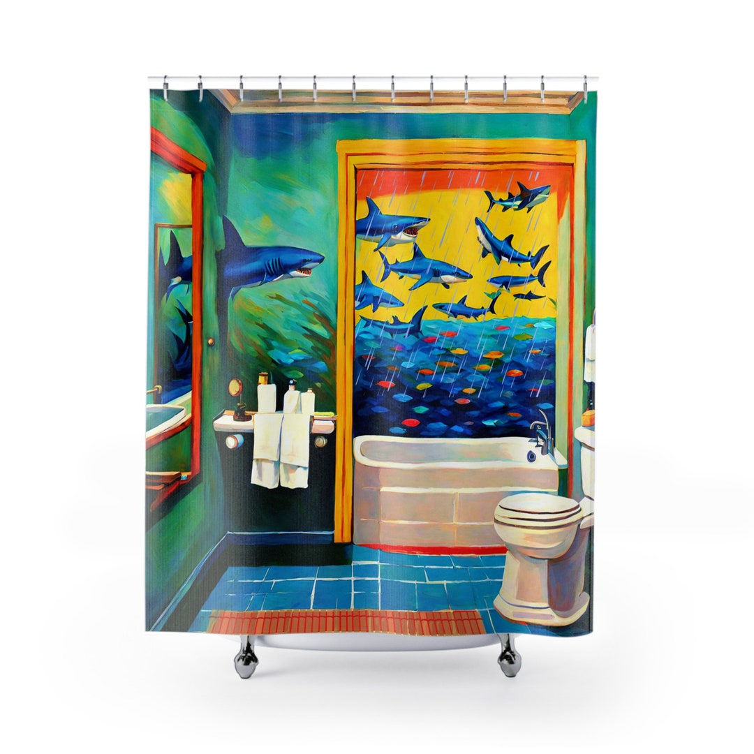 Shark Bathroom Decor, Shark Bathroom, Shark Fabric, Shark Shower