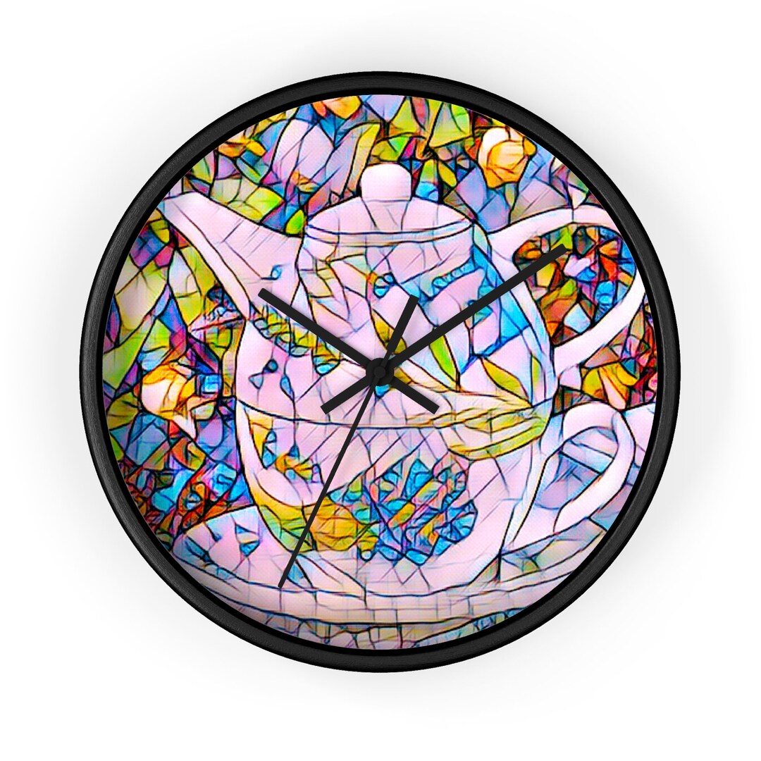 Mosaic Teapot Wall Clock Round Wall Clock Kitchen Clock Etsy