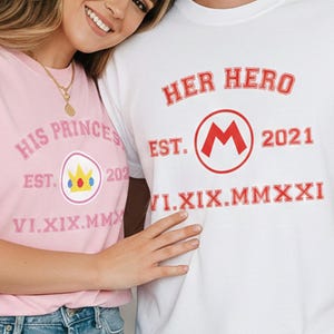 Super Mario Couples Shirts, Personalized Matching Couples T-shirts for Anniversary, Super Mario Universal Custom His and Hers Tees