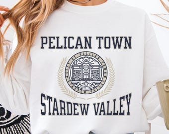 Stardew Valley Shirt, Gamer Tshirt Unisex, Stardew Valley Merch, Pelican Town College Sweatshirt, Junimo Cozy Sweatshirt, Girlfriend Gift