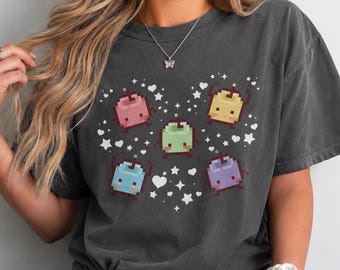 Stardew Valley Junimo Comfort Colors Shirt Stardew Valley Merch Retro Video Game Pixel Art T-shirt for Women Pastel Graphic Tee for Gamer