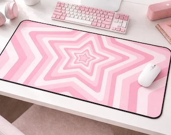 Retro Pink Gaming Mouse Pad for Desk Setup, Kawaii Desk Mat for Game Room & Home Office Desk Decor, XL Pastel Keyboard Mat Gift for Daughter
