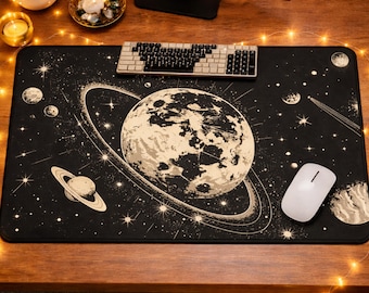 Astrology Gaming Desk Mat for Game Room | Celestial Moon Mouse Pad for Work Office Decor, PC Desk Setup, Space Stars Office Desk Accessories