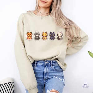 Stardew Valley Sweatshirt, Pixel Art Cute Cat Shirt, Stardew Valley Sweater, Women&#39;s Cat Shirt, Retro Video Game Shirt, Graphic Sweatshirt