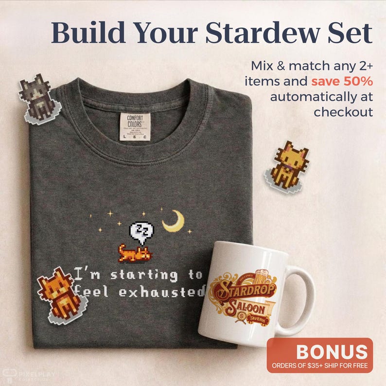 Stardew Valley Funny Cat Shirt, Sleepy Kitty Comfort Colors® Tee, Sarcastic Cat T-Shirt for Stardew Valley Fan, Trendy Cat Mom Shirt zdjęcie 3