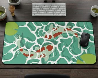 Japanese Koi Fish Mousepad for Zen Desk Tabletop, XL Gaming Desk Mat and Cute Mouse Pad, Trendy Desk Accessories and Office Decor