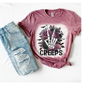 People Give Me The Creeps,Coupon Code Free Shipping,Womens Unisex Bleached Plus Size Graphic Tee, Mothers Day Gift For Her, Gildan Softstyle