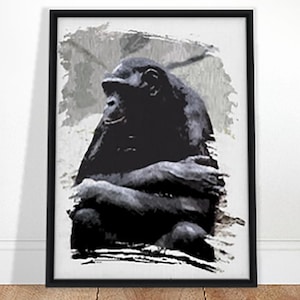 Brushstroke Art Chimpanzee Framed Canvas, Minimalist Art Print, Home Decor, Chimpanzee Wall Art, Animal Wall Art