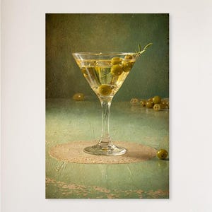 Dirty Martini Vintage Styled Poster - Classic Bar Art Print for Home Decor - Bar Cart Decor - Cocktail Art - Trendy Kitchen Art