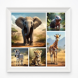 Animals Nursery Wall Art, gender neutral nursery, baby room decor, lion, elephant, giraffe, zebra, hippo