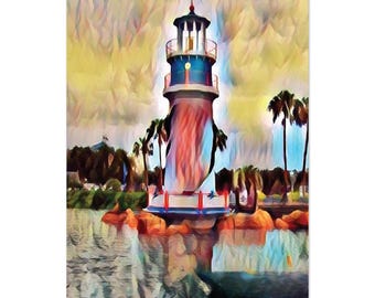 Akvarell giclée-tryck med kustfyr: Livfull nautisk väggkonst