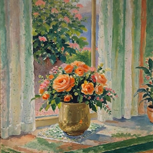Matisse Inspired Roses Print: Windowsill Still Life (Digital Download)