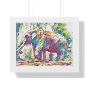 Póster enmarcado de elefante colorido, arte mural para amantes de los animales, decoración natural, regalo único, decoración para el hogar y la oficina.