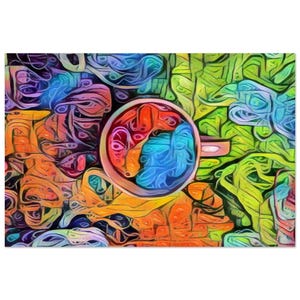 Póster original de una taza de hilo: dibujos animados coloridos para amantes de las manualidades - Decoración de pared divertida