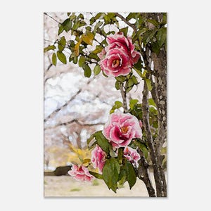 Camellia Floral Watercolor Canvas Print, Botanical Art, Floral Wall Decor, Nature-Inspired Art, Home Wall Art, Print Gift