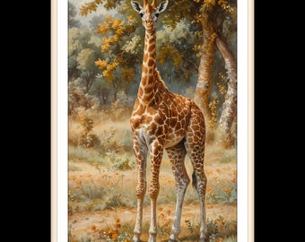Impression giclée girafe : art mural animal de safari élégant